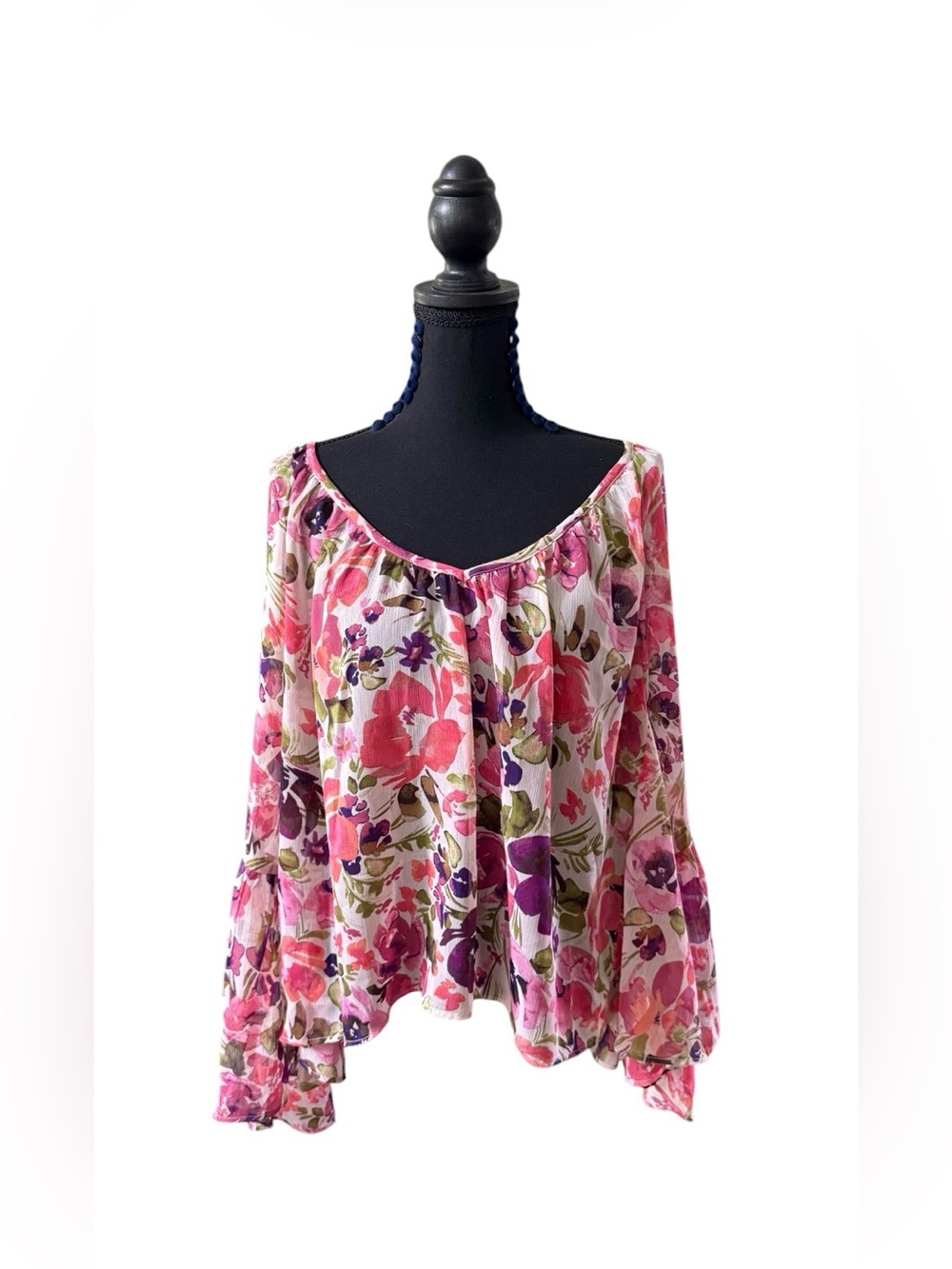 Scoop Floral Off-Shoulder Peasant Blouse - Pink Multicolor